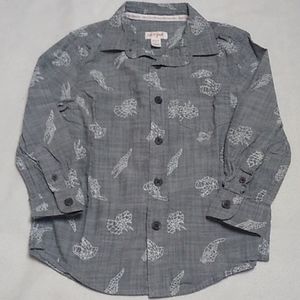 Cat & Jack Boys Size 4/5 LS Grey Dino Button Down